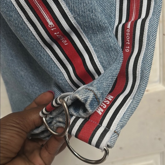MSGM Blue Jeans with Red and White Stripe - Picture 4 of 6
